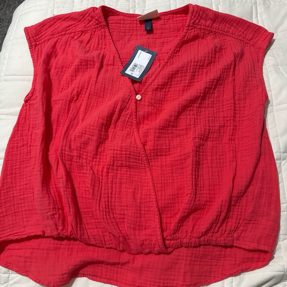 Universal Thread Red Sleeveless Wrap-Front Blouse